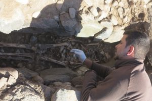 Uno de los arqueólogos trabajando con los restos aborígenes de Pozo Izquierdo